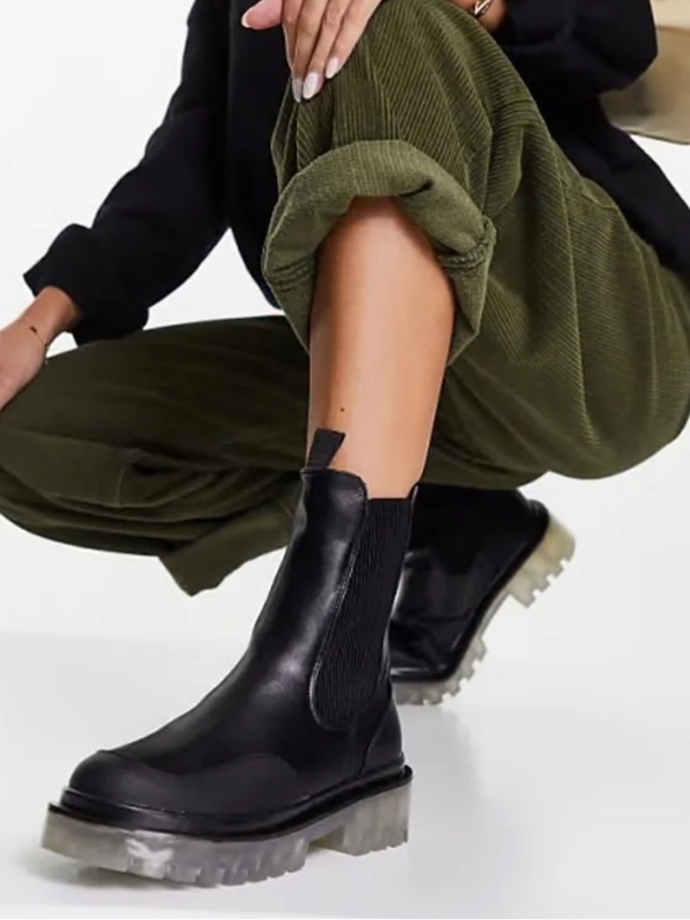 ASOS DESIGN Always Clear Sole Chelsea Boots Black Glossy Lug Sole Women 10